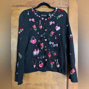 💖 Rare Michael Simon Beaded Novelty Cardigan – XL 💖